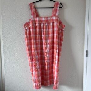 BLAIR Women Midi Dress 3XL Peach Orange White Gangnam Checker Pockets Summer